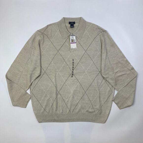 Dockers Sweater Mens XXL Oat Marled Polo Collar Long Sleeve Acrylic Pullover - Picture 2 of 8